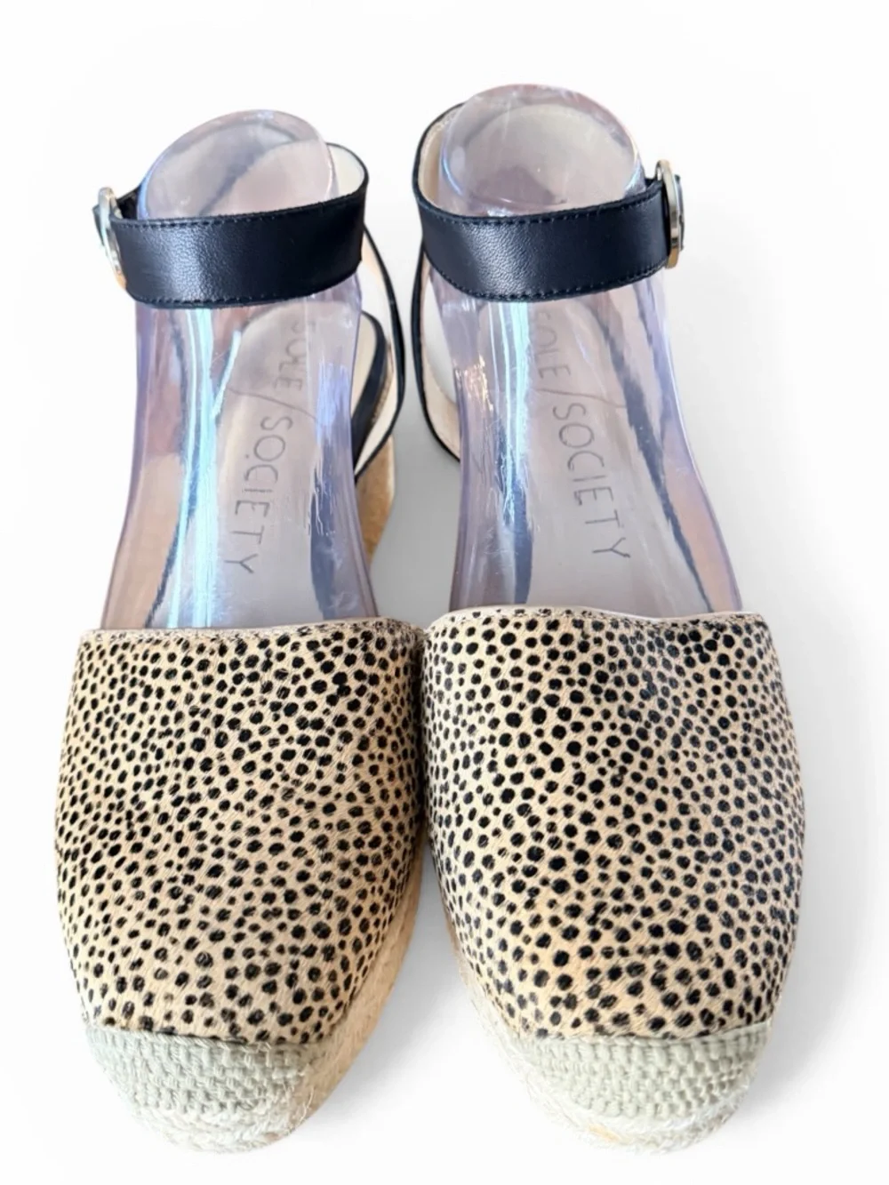 Sole Society Espadrille Wedge Sandals Cheetah Print Calf Hair Ankle Strap Sze 9